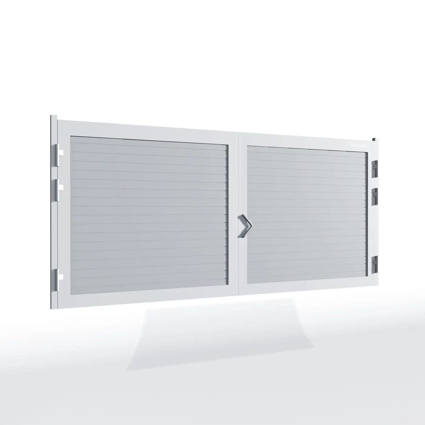 Распашные ворота DoorHan 3600х1800 цвета RAL 9006 (серебристый) с дизайном «доска» без автоматики