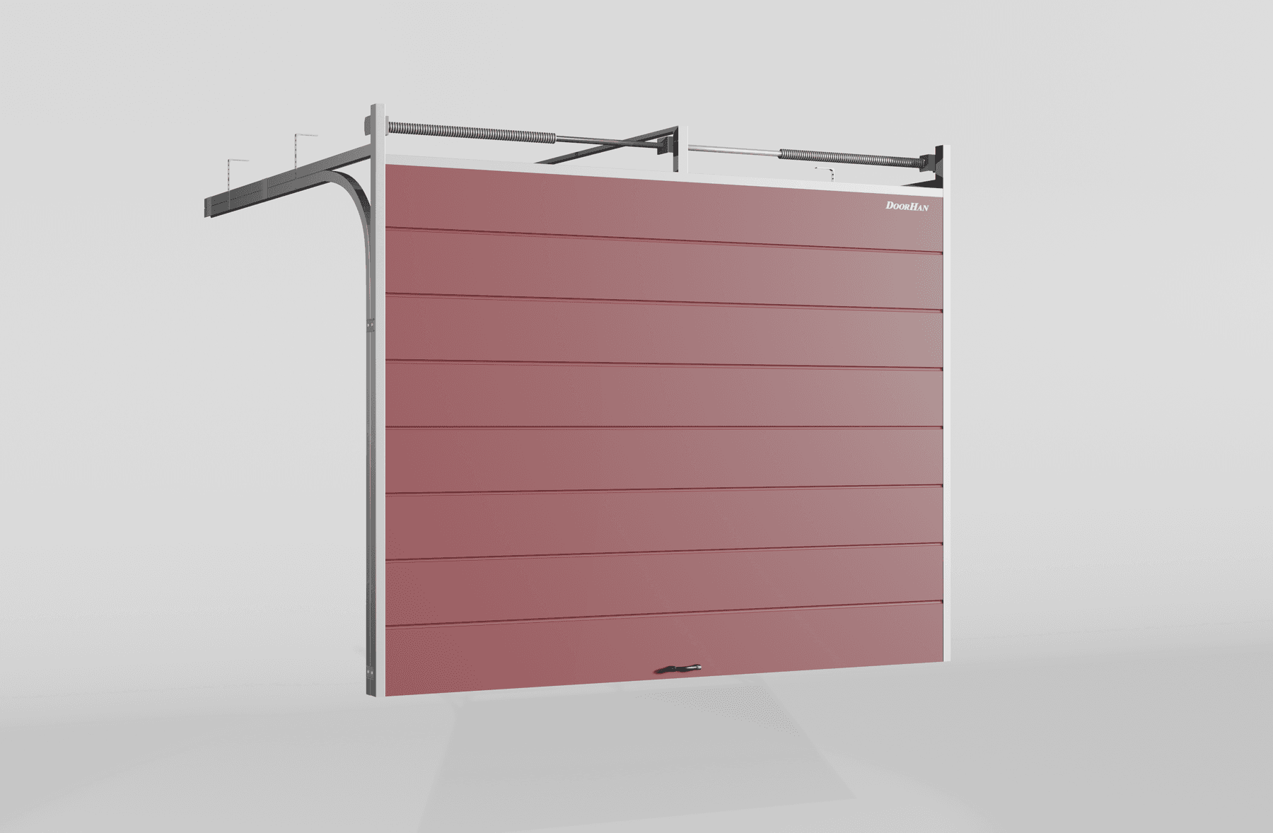 Секционные ворота DoorHan стальные 3200х2200 цвета RAL 3005 (бордовый) с дизайном «широкая центральная полоса» с автоматикой
